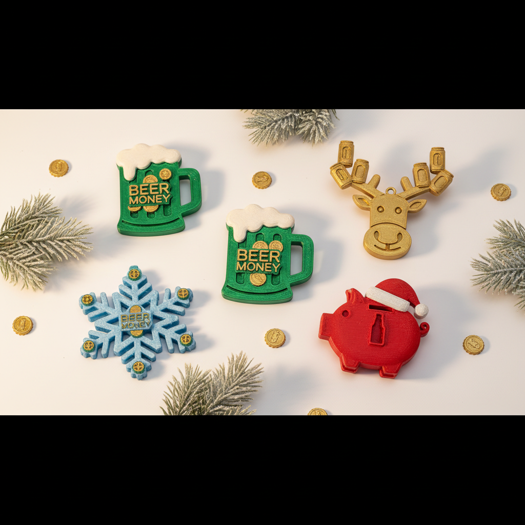 Unique 3D Printed Beer Money Christmas Ornaments