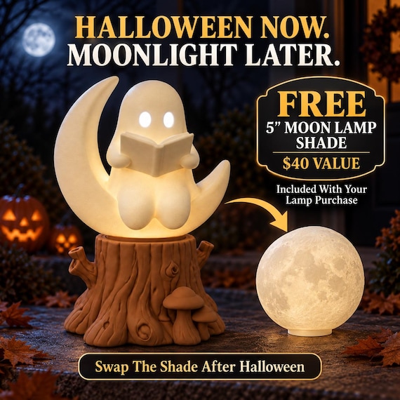 Spooky & Cute: The Ghost Reading Moon Lamp Spotlight